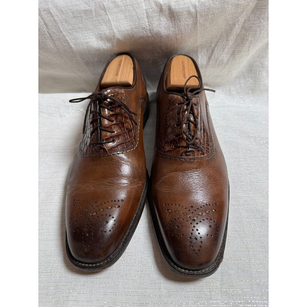 Studio Belvedere Cognac Alligator Print Leather Lace Up Oxfords Shoes Men's 11D